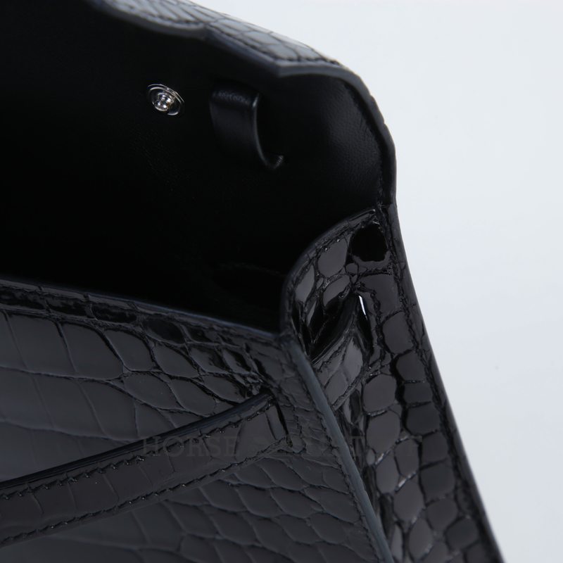 Hermès Kelly Elan Black Shiny Crocodile Porosus PHW