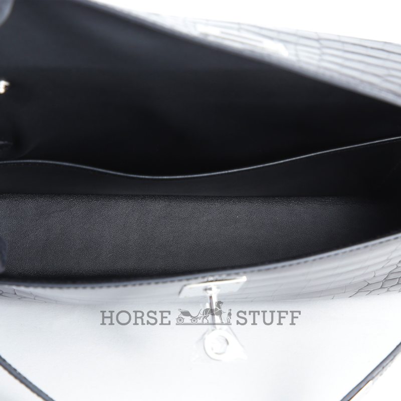 Hermès Kelly Elan Black Shiny Crocodile Porosus PHW