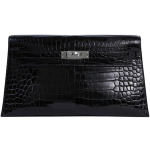 Hermès Kelly Elan Black Shiny Crocodile Porosus PHW