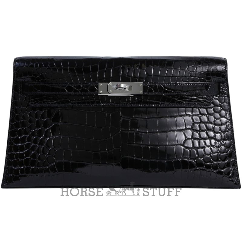 Hermès Kelly Elan Black Shiny Crocodile Porosus PHW