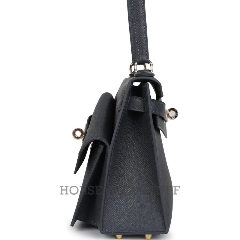 Hermès Limited Edition Kelly en Desordre Sellier 20 Ardoise Epsom Permabrass