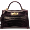 Hermès Kelly Sellier Mini II Aubergine Lisse Crocodile Alligator GHW