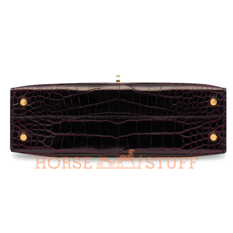 Hermès Kelly Sellier Mini II Aubergine Lisse Crocodile Alligator GHW