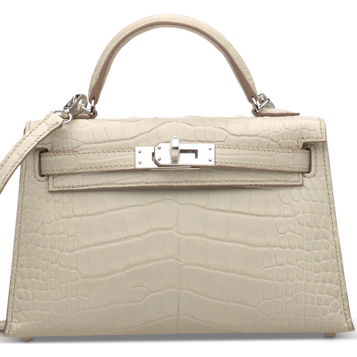 Hermès Kelly Sellier Mini II Beton Matte Crocodile Alligator PHW from 100%  authentic materials!