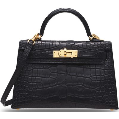 Hermès Kelly Sellier Mini II Black Matte Crocodile Alligator GHW