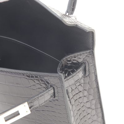 Hermès Kelly Sellier Mini II Black Shiny Crocodile Alligator PHW