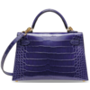 Hermès Kelly Sellier Mini II Blue Encre Lisse Crocodile Alligator GHW