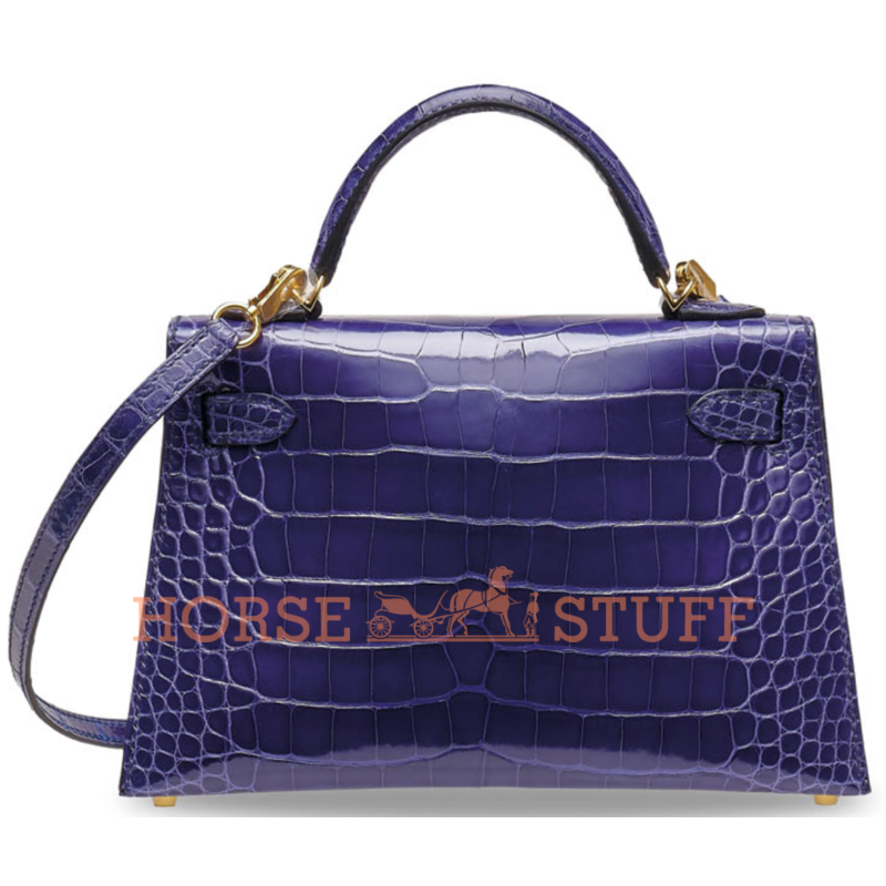 Hermès Kelly Sellier Mini II Blue Encre Lisse Crocodile Alligator GHW