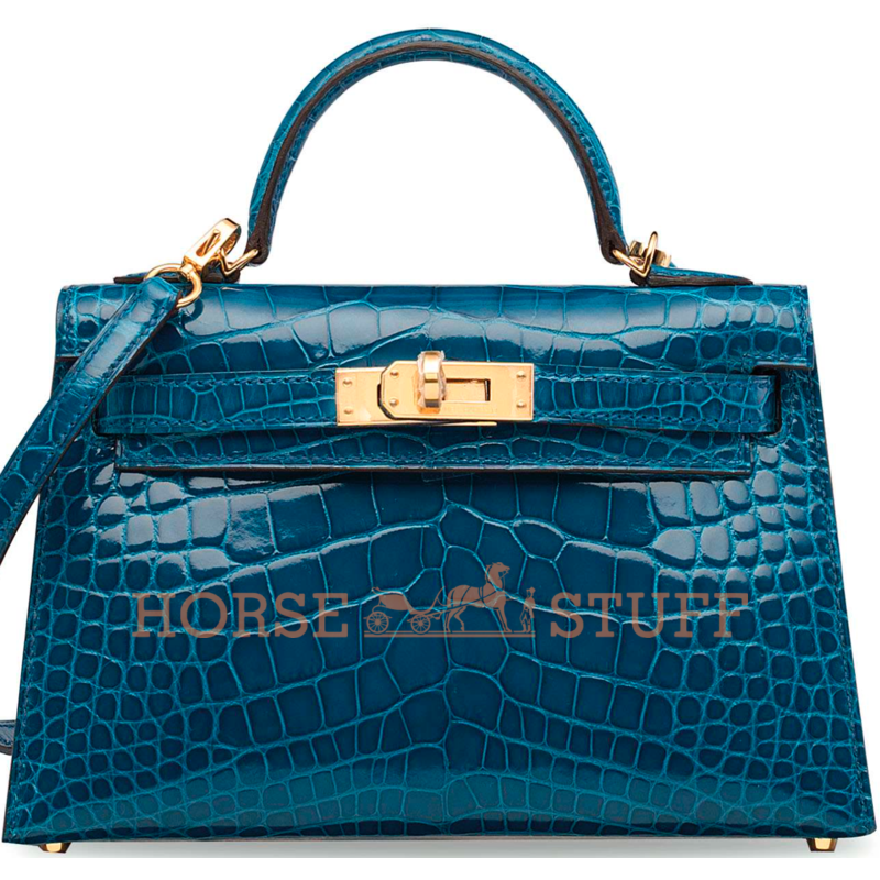 Hermès Kelly Sellier Mini II Blue Izmir Lisse Crocodile Alligator GHW