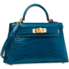 Hermès Kelly Sellier Mini II Blue Izmir Lisse Crocodile Alligator GHW