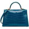 Hermès Kelly Sellier Mini II Blue Izmir Lisse Crocodile Alligator GHW