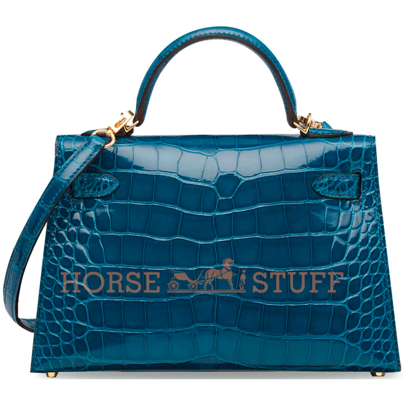 Hermès Kelly Sellier Mini II Blue Izmir Lisse Crocodile Alligator GHW