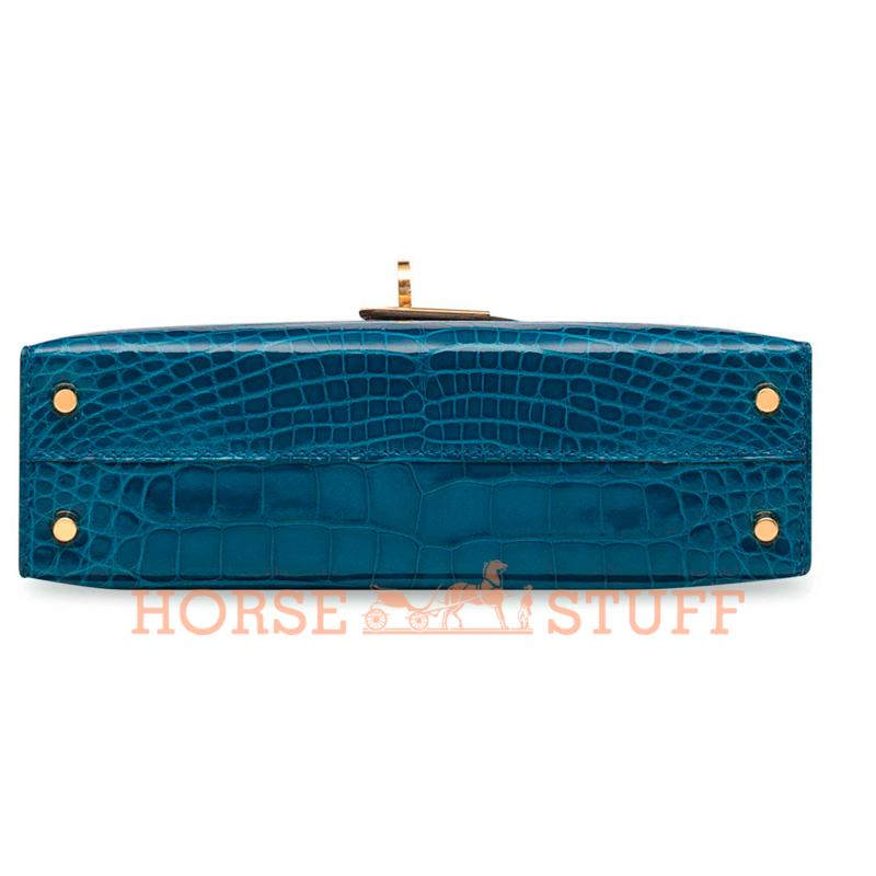 Hermès Kelly Sellier Mini II Blue Izmir Lisse Crocodile Alligator GHW