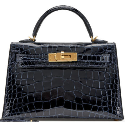 Hermès Kelly Sellier Mini II Blue Marine Lisse Crocodile Alligator GHW