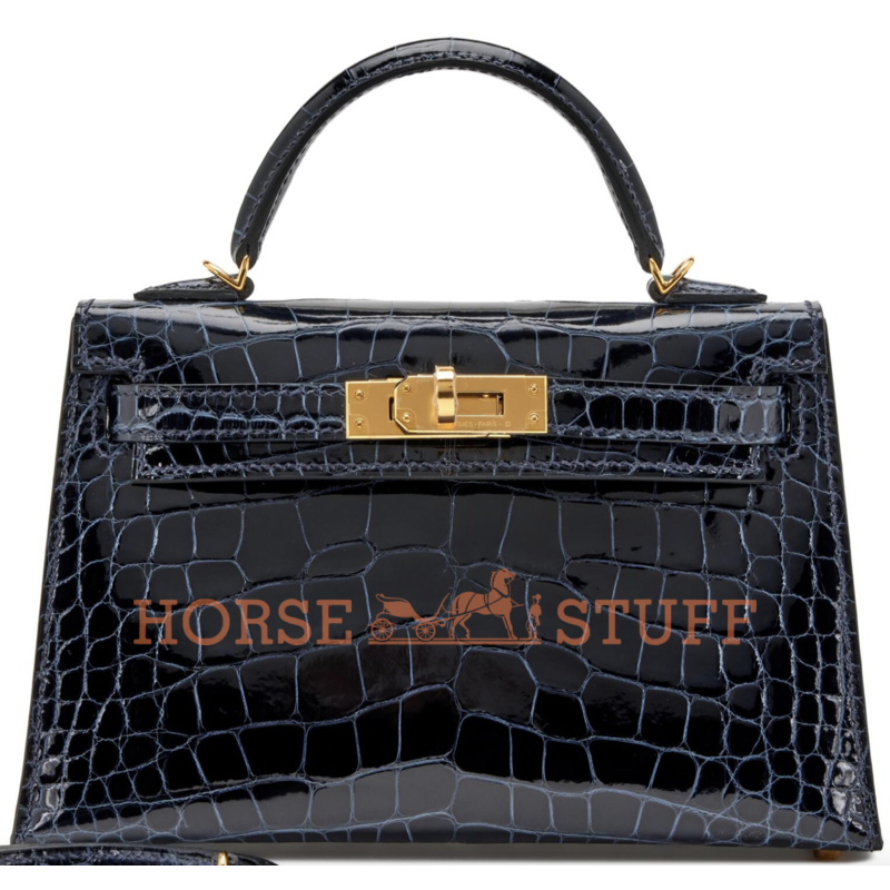 Hermès Kelly Sellier Mini II Blue Marine Lisse Crocodile Alligator GHW