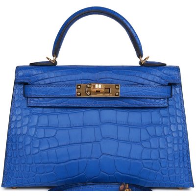 Hermès Kelly Sellier Mini II Blue Royal Matte Crocodile Alligator GHW