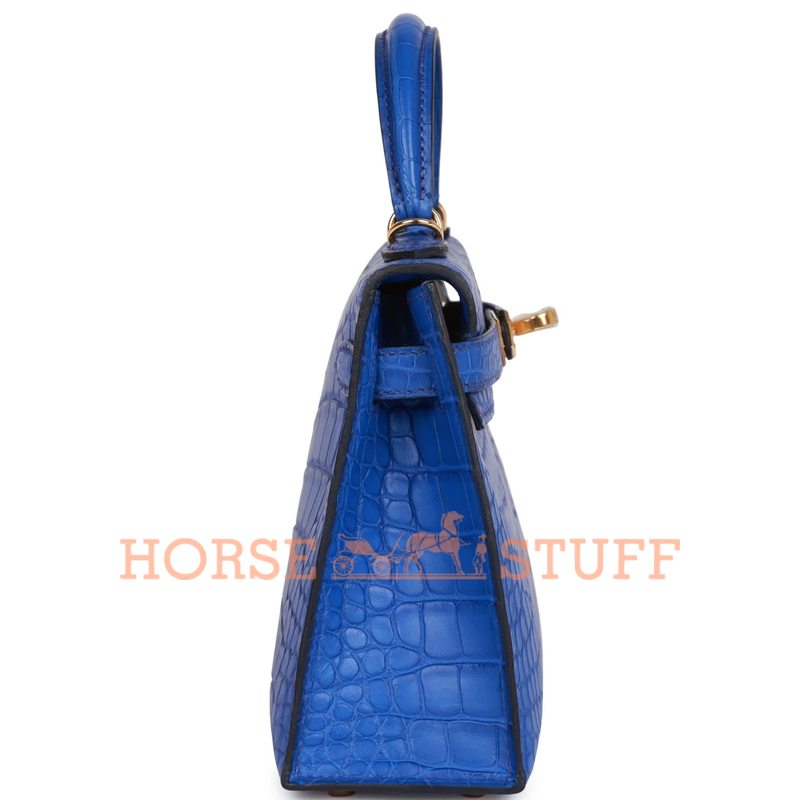 Hermès Kelly Sellier Mini II Blue Royal Matte Crocodile Alligator GHW