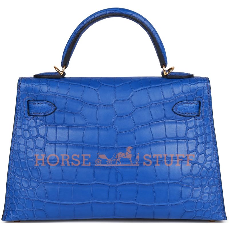 Hermès Kelly Sellier Mini II Blue Royal Matte Crocodile Alligator GHW