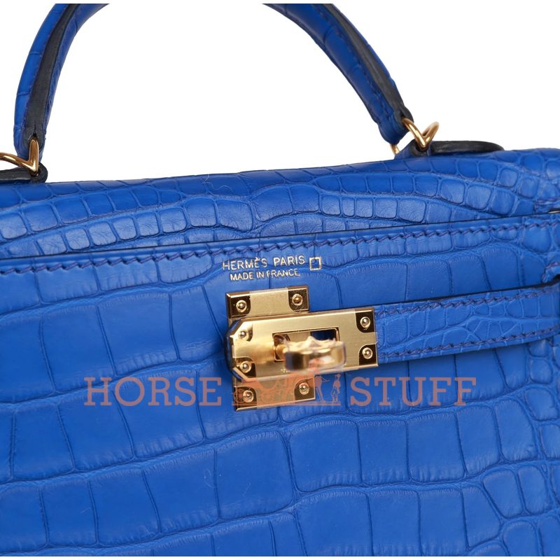 Hermès Kelly Sellier Mini II Blue Royal Matte Crocodile Alligator GHW