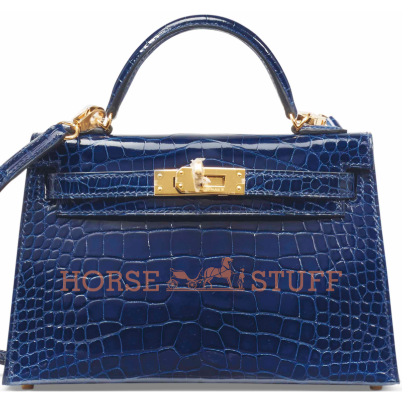 Hermès Kelly Sellier Mini II Blue Sapphire Lisse Crocodile Alligator GHW