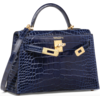 Hermès Kelly Sellier Mini II Blue Sapphire Lisse Crocodile Alligator GHW