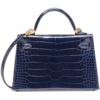 Hermès Kelly Sellier Mini II Blue Sapphire Lisse Crocodile Alligator GHW