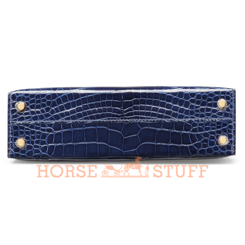 Hermès Kelly Sellier Mini II Blue Sapphire Lisse Crocodile Alligator GHW