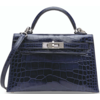 Hermès Kelly Sellier Mini II Blue Sapphire Lisse Crocodile Alligator PHW