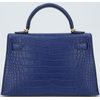 Hermès Kelly Sellier Mini II Blue Sapphire Matte Crocodile Alligator GHW