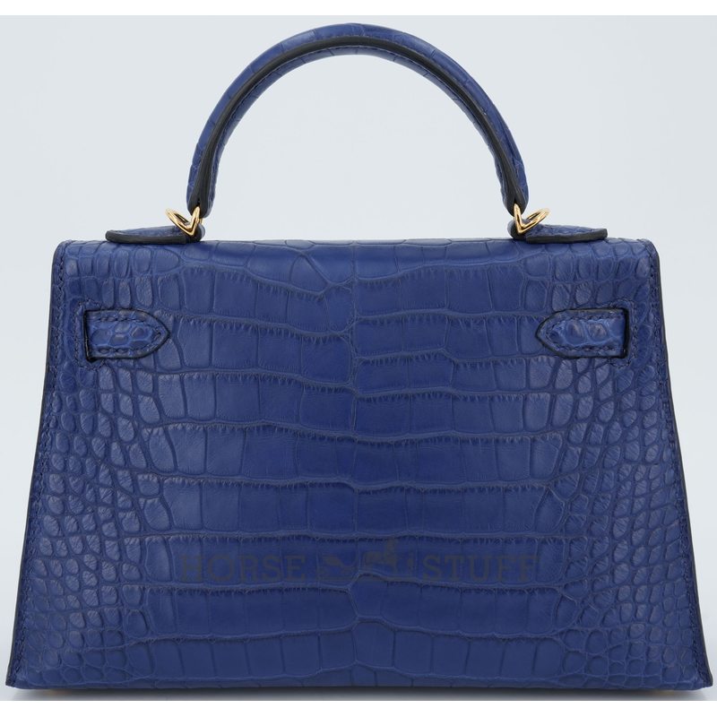 Hermès Kelly Sellier Mini II Blue Sapphire Matte Crocodile Alligator GHW