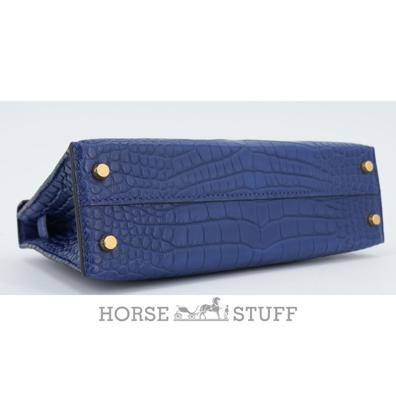 Hermès Kelly Sellier Mini II Blue Sapphire Matte Crocodile Alligator GHW