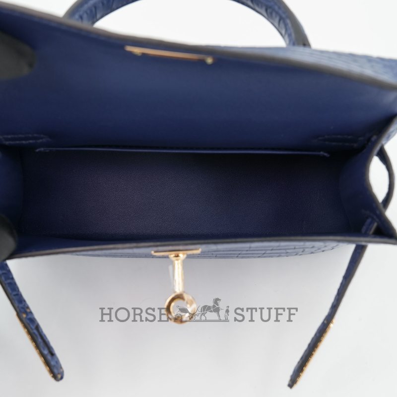 Hermès Kelly Sellier Mini II Blue Sapphire Matte Crocodile Alligator GHW