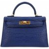 Hermès Kelly Sellier Mini II Blue Sapphire Matte Crocodile Alligator GHW