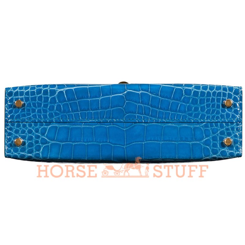 Hermès Kelly Sellier Mini II Blue Zellige Lisse Crocodile Alligator GHW