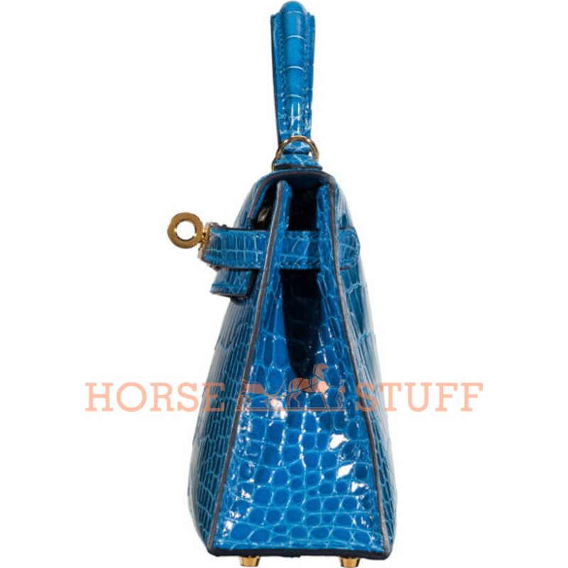 Hermès Kelly Sellier Mini II Blue Zellige Lisse Crocodile Alligator GHW