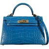 Hermès Kelly Sellier Mini II Blue Zellige Lisse Crocodile Alligator GHW