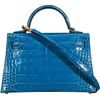 Hermès Kelly Sellier Mini II Blue Zellige Lisse Crocodile Alligator GHW