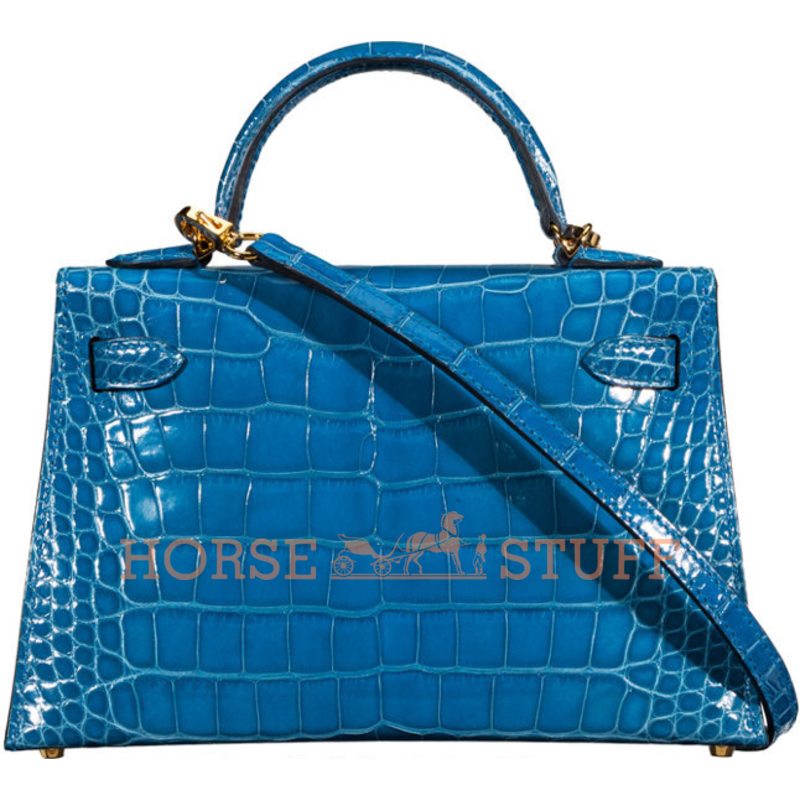 Hermès Kelly Sellier Mini II Blue Zellige Lisse Crocodile Alligator GHW