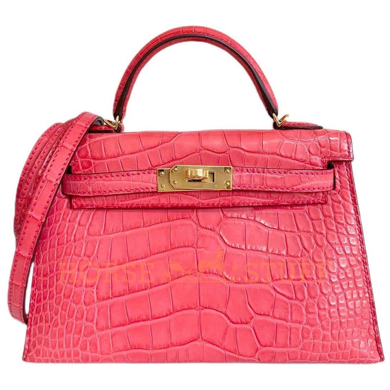 Hermès Kelly Sellier Mini II Bougainvillea Matte Crocodile Alligator GHW