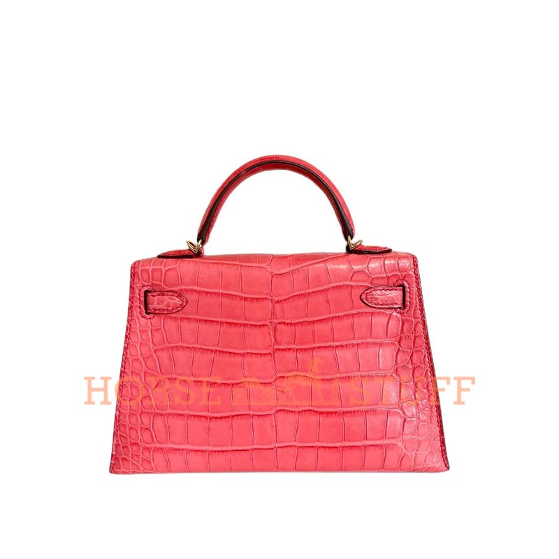 Hermès Kelly Sellier Mini II Bougainvillea Matte Crocodile Alligator GHW