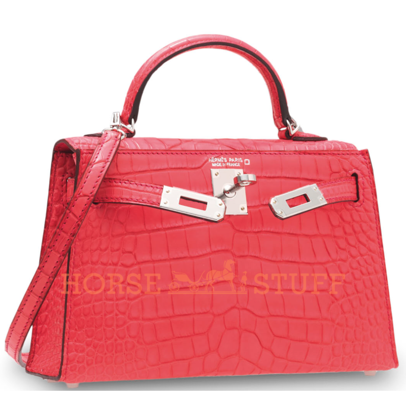 Hermès Kelly Sellier Mini II Bougainvillea Matte Crocodile Alligator PHW