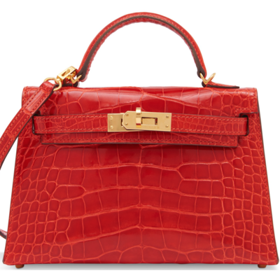 Hermès Kelly Sellier Mini II Braise Lisse Crocodile Alligator GHW