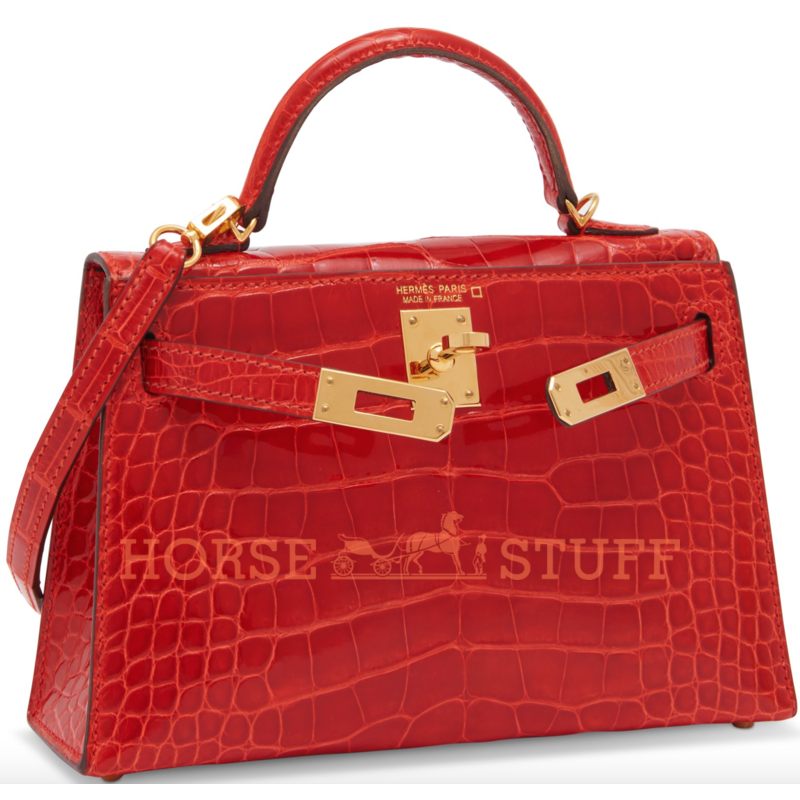 Hermès Kelly Sellier Mini II Braise Lisse Crocodile Alligator GHW