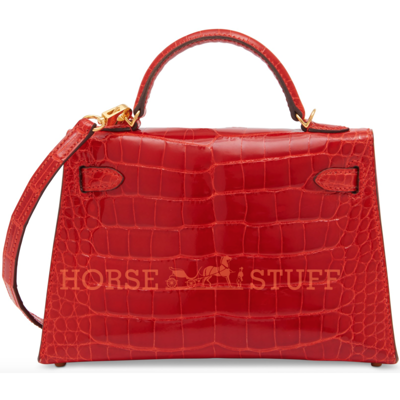 Hermès Kelly Sellier Mini II Braise Lisse Crocodile Alligator GHW