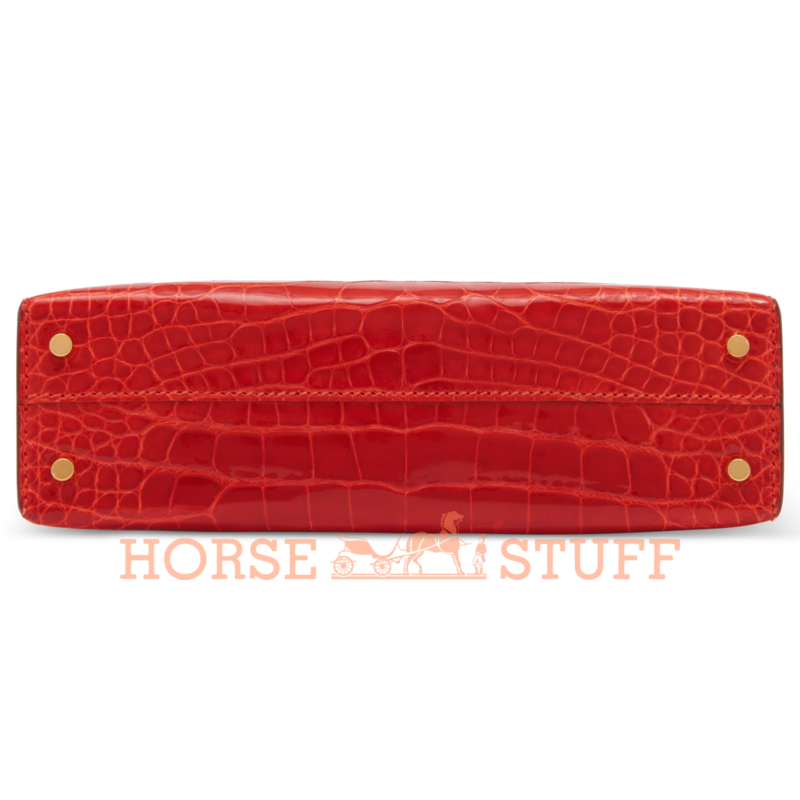 Hermès Kelly Sellier Mini II Braise Lisse Crocodile Alligator GHW