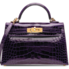 Hermès Kelly Sellier Mini II Cassis Lisse Crocodile Alligator GHW