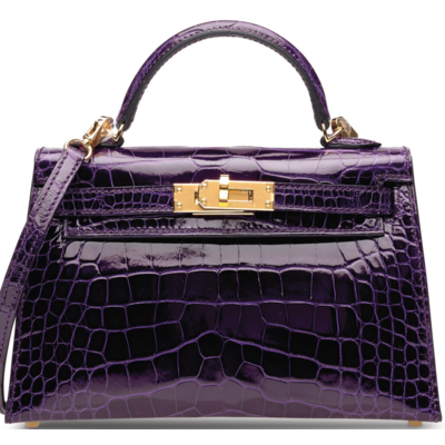 Hermès Kelly Sellier Mini II Cassis Lisse Crocodile Alligator GHW