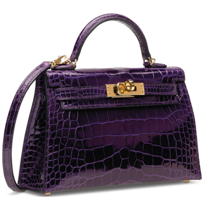 Hermès Kelly Sellier Mini II Cassis Lisse Crocodile Alligator GHW