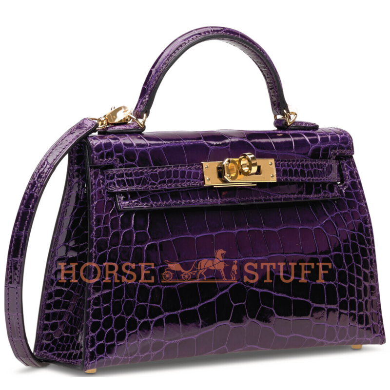 Hermès Kelly Sellier Mini II Cassis Lisse Crocodile Alligator GHW