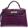 Hermès Kelly Sellier Mini II Cassis Lisse Crocodile Alligator PHW